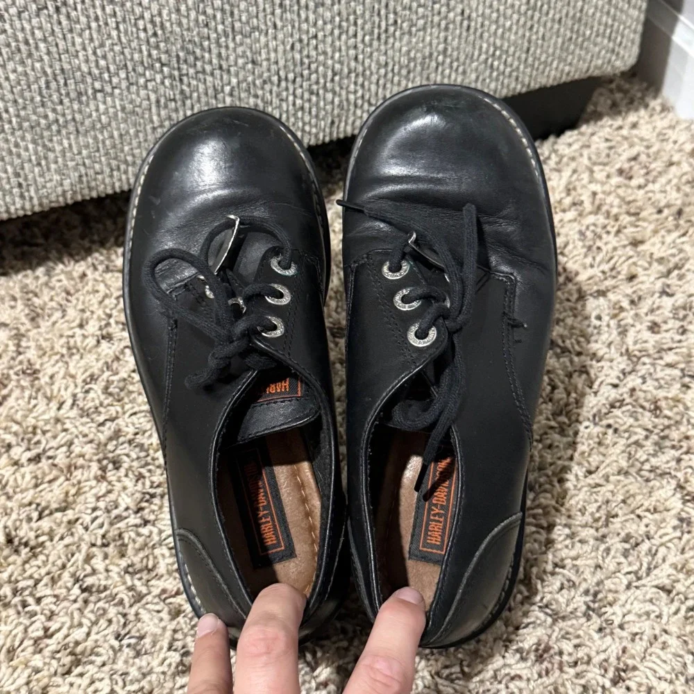 Harley Davidson Womens Black Leather Chunky Platform Oxford Shoes 81100 Size 7
